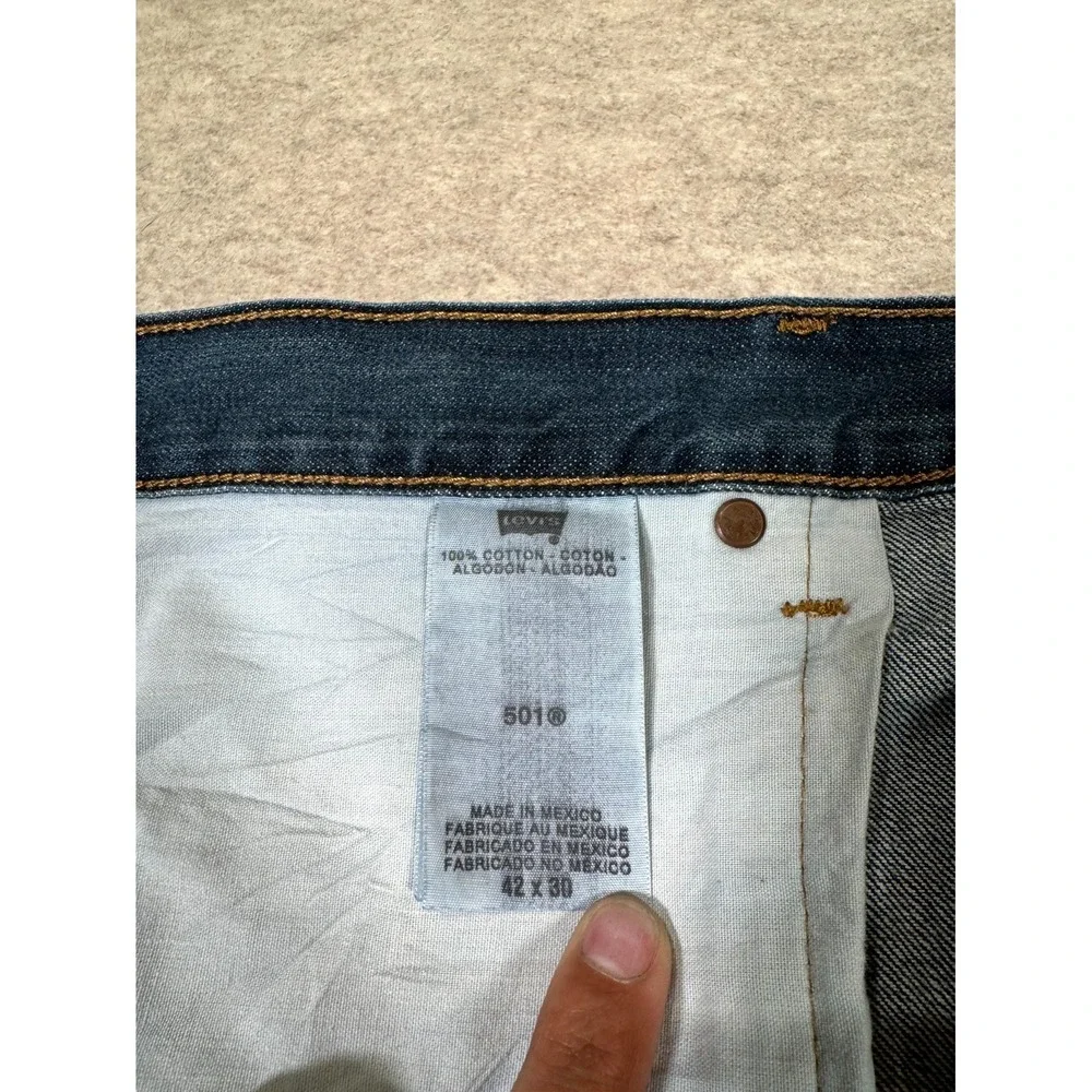 Levis 501 Original Jeans Men 42x30 Blue Whiskering Denim Button Fly Straight Leg
